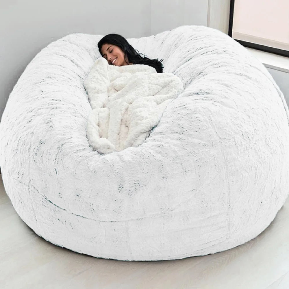 Dropshipping 6FT-7FT Light Gray Fur Giant Removable Washable Bean Bag Cover (No  Filler) Comfortable Living Room Sofa Furniture