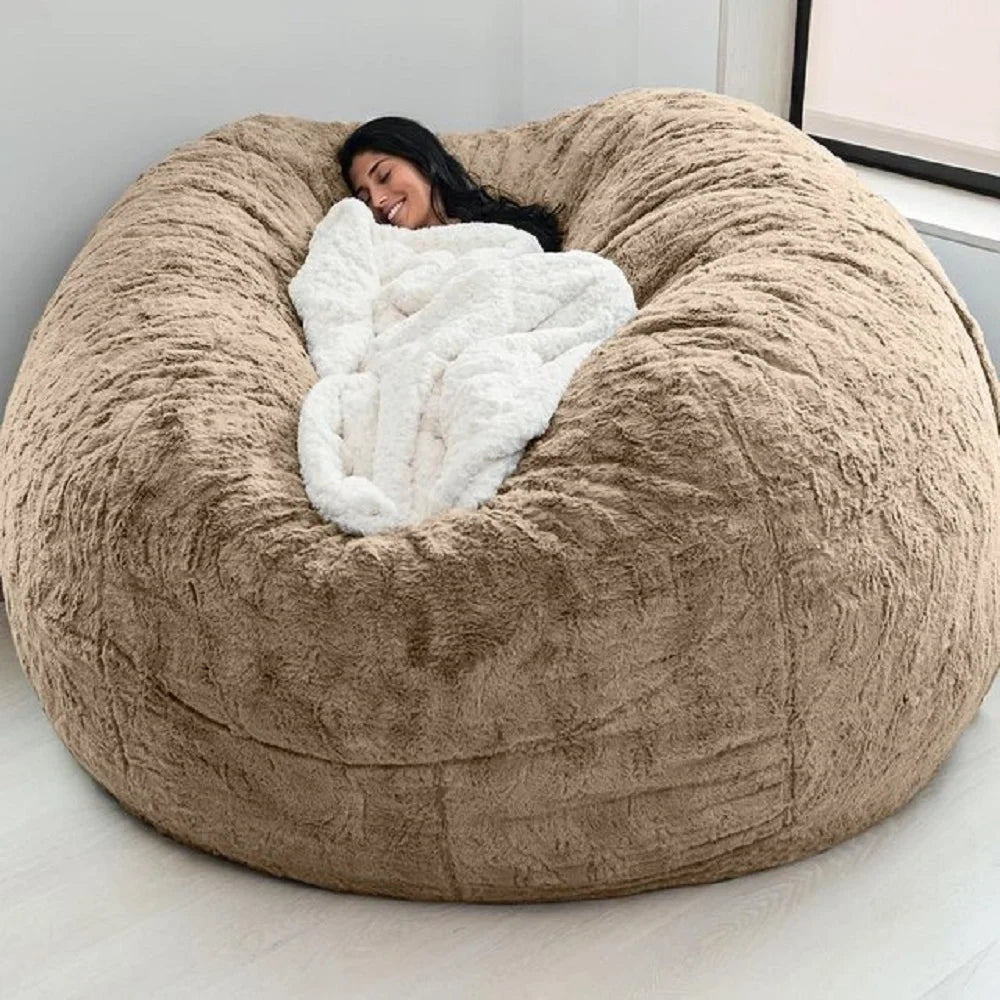 Dropshipping 6FT-7FT Light Gray Fur Giant Removable Washable Bean Bag Cover (No  Filler) Comfortable Living Room Sofa Furniture