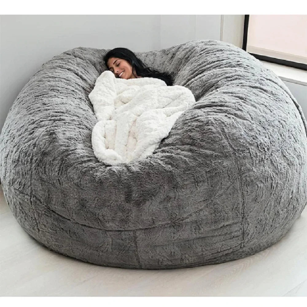 Dropshipping 6FT-7FT Light Gray Fur Giant Removable Washable Bean Bag Cover (No  Filler) Comfortable Living Room Sofa Furniture