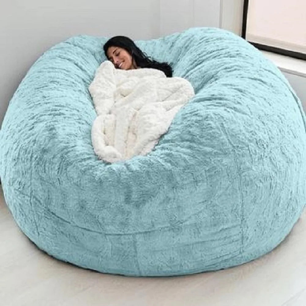 Dropshipping 6FT-7FT Light Gray Fur Giant Removable Washable Bean Bag Cover (No  Filler) Comfortable Living Room Sofa Furniture