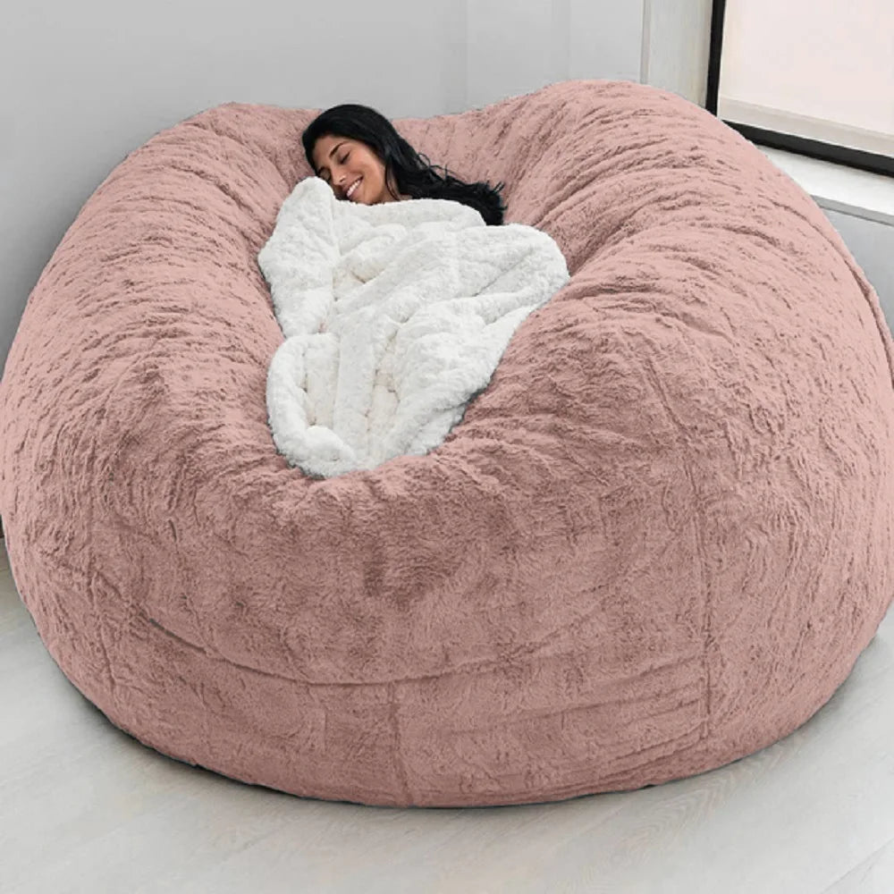 Dropshipping 6FT-7FT Light Gray Fur Giant Removable Washable Bean Bag Cover (No  Filler) Comfortable Living Room Sofa Furniture