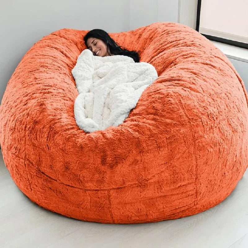 Dropshipping 6FT-7FT Light Gray Fur Giant Removable Washable Bean Bag Cover (No  Filler) Comfortable Living Room Sofa Furniture