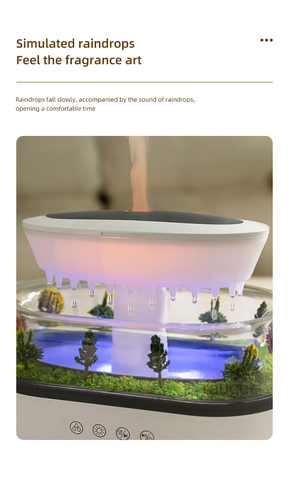 Aroma Humidifier Raindrop Air Humidifier Colorful Light White Noise Essemtial Oil Diffuser Home Ultrasonic Fragrance Diffuser