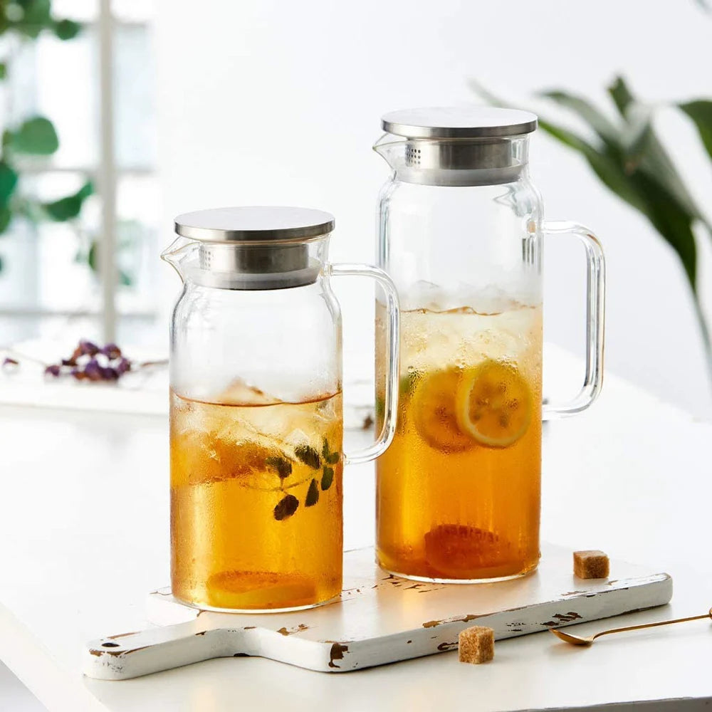 Glass Pitcher with Lid,1.5 Litre Glass Jug with Sealed Lid,Beverage Pitcher for Hot/Cold Water,Iced Tea and Juice Drink