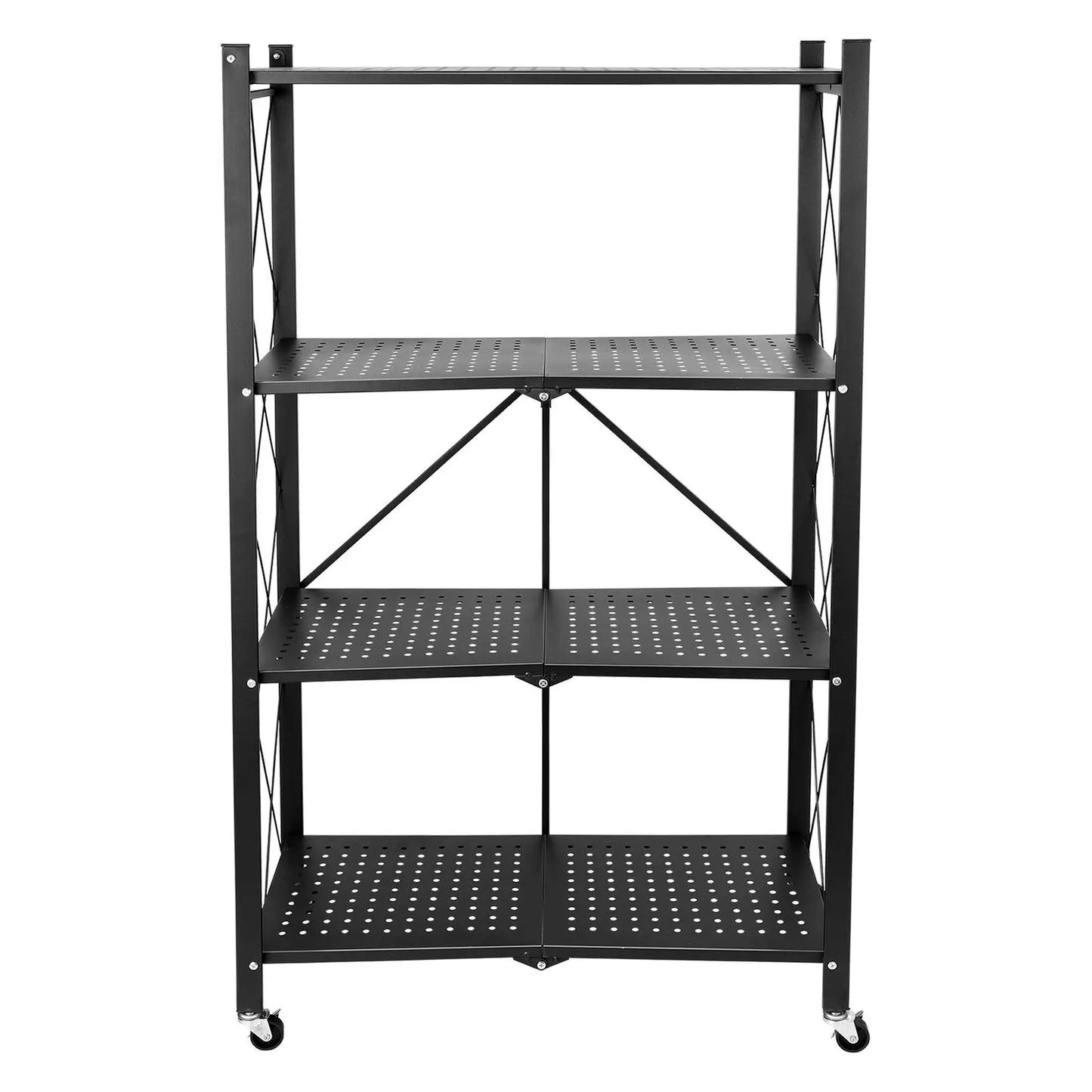 US 3/4Tier Foldable Heavy Duty Metal Rack Storage Shelving Unit w/ Wheels,New-