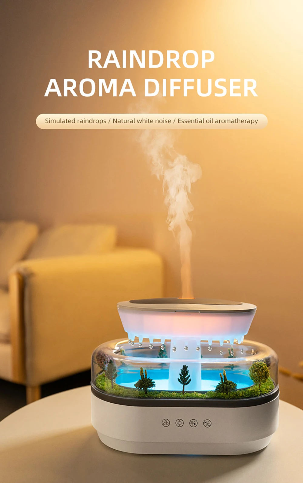 Aroma Humidifier Raindrop Air Humidifier Colorful Light White Noise Essemtial Oil Diffuser Home Ultrasonic Fragrance Diffuser