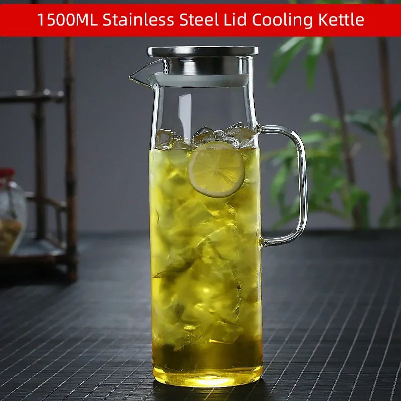 Glass Pitcher with Lid,1.5 Litre Glass Jug with Sealed Lid,Beverage Pitcher for Hot/Cold Water,Iced Tea and Juice Drink