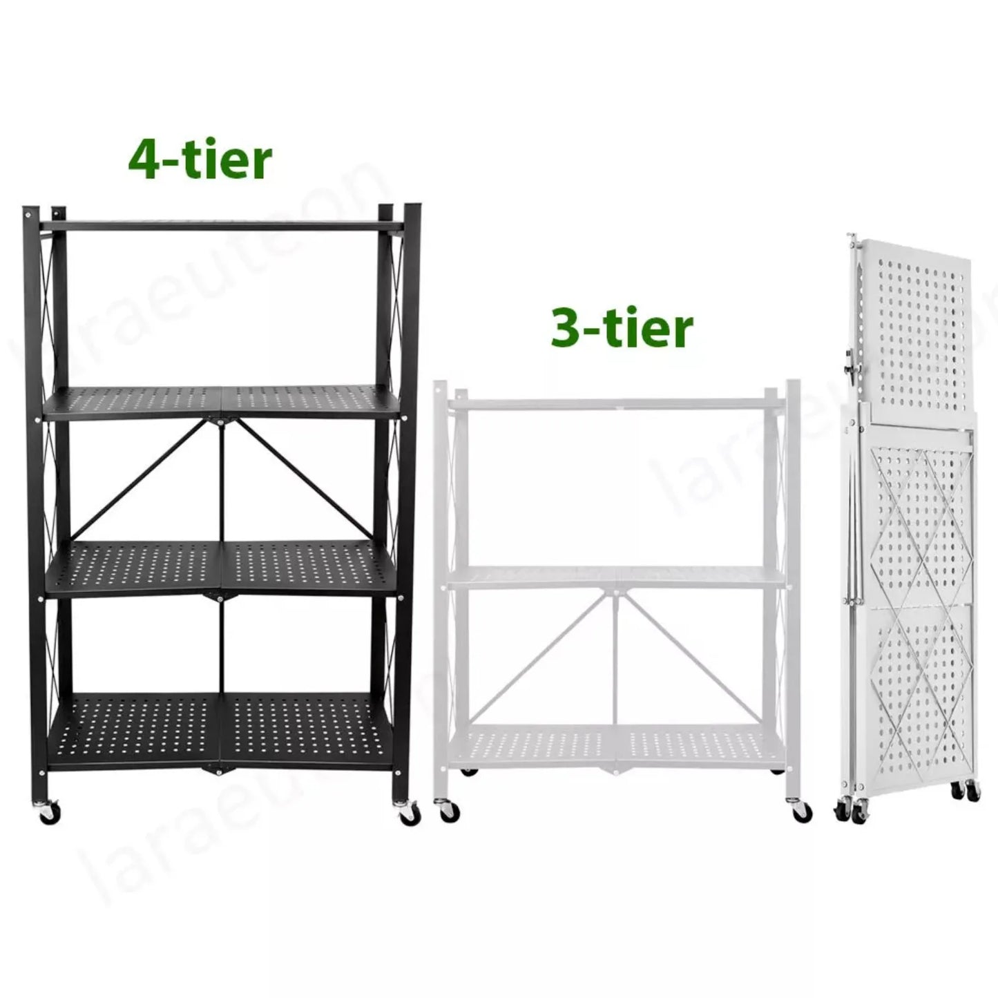 US 3/4Tier Foldable Heavy Duty Metal Rack Storage Shelving Unit w/ Wheels,New-