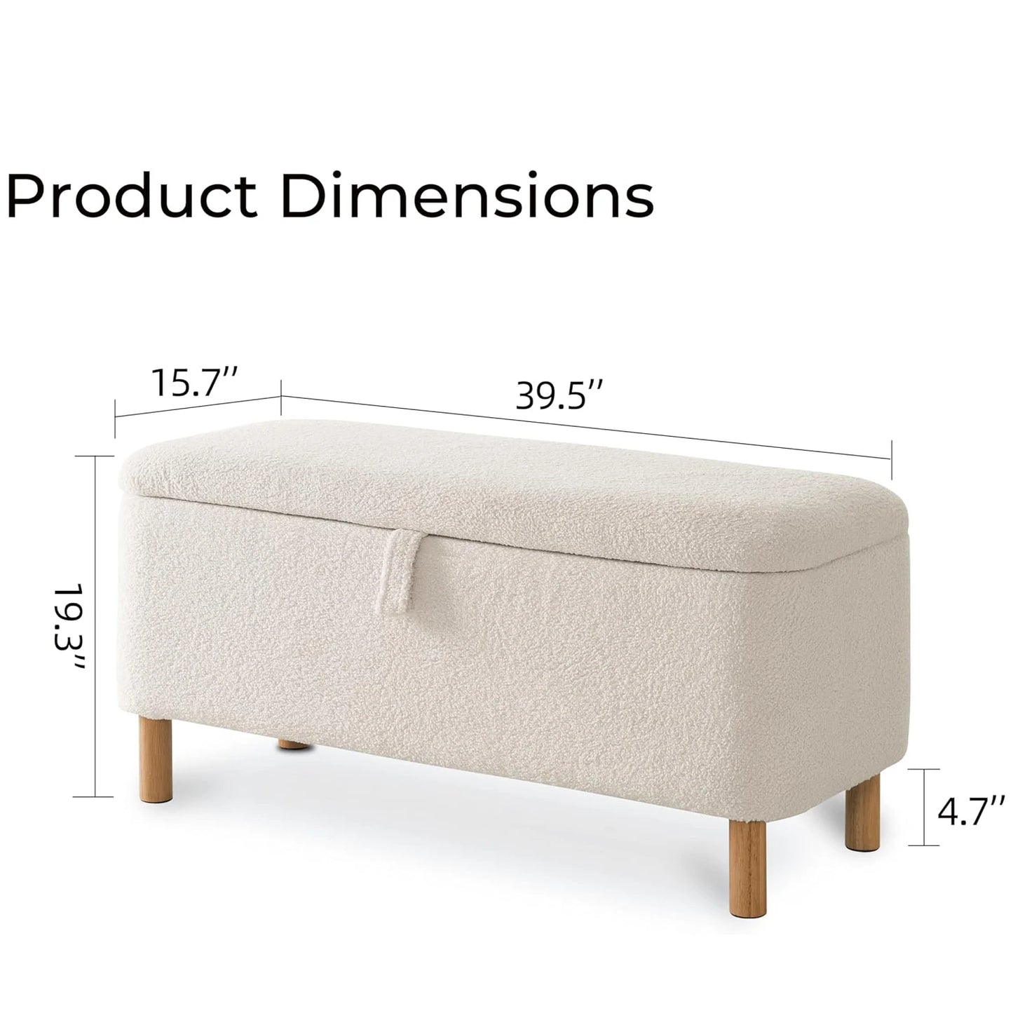 39.5" Boucle Storage Ottoman Bench for Bedroom end of Bed, Sherpa Upholstered Shoe Seat Storage Beach for Entryway, Off White