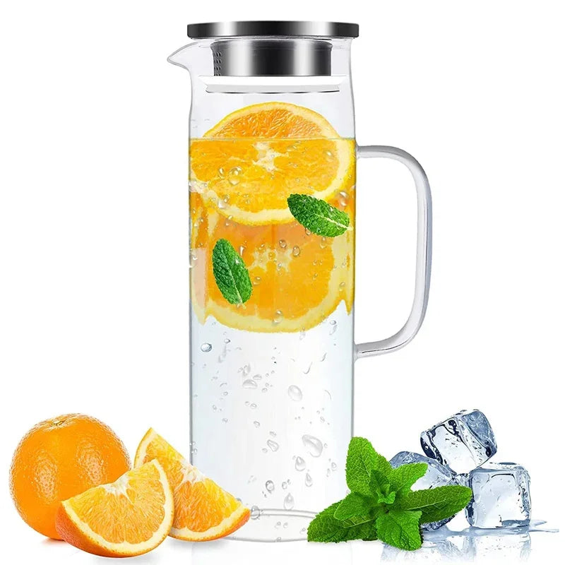 Glass Pitcher with Lid,1.5 Litre Glass Jug with Sealed Lid,Beverage Pitcher for Hot/Cold Water,Iced Tea and Juice Drink