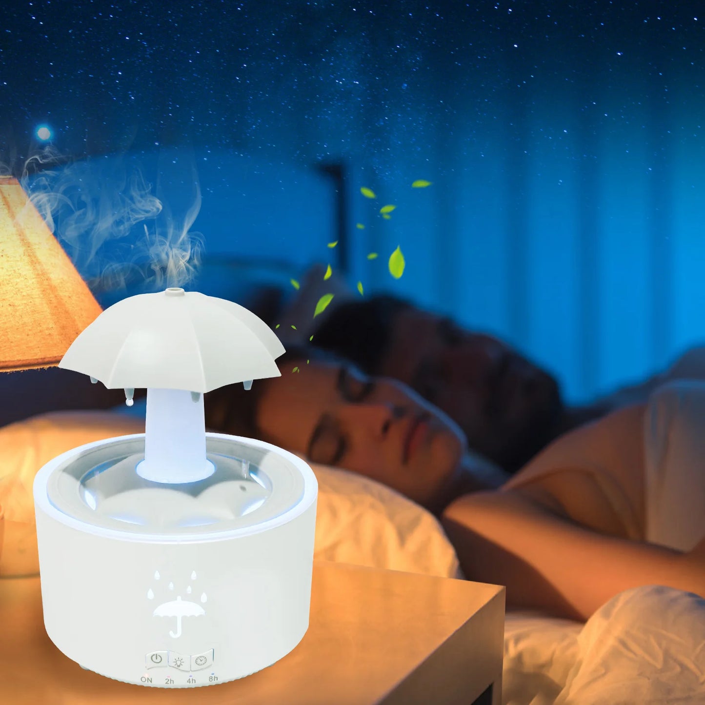 Rain Umbrella Humidifier with 7 Colors LED Light 300ml Rain Humidifier with Timer Soothing Aroma Diffuser Water Drip Humidifier