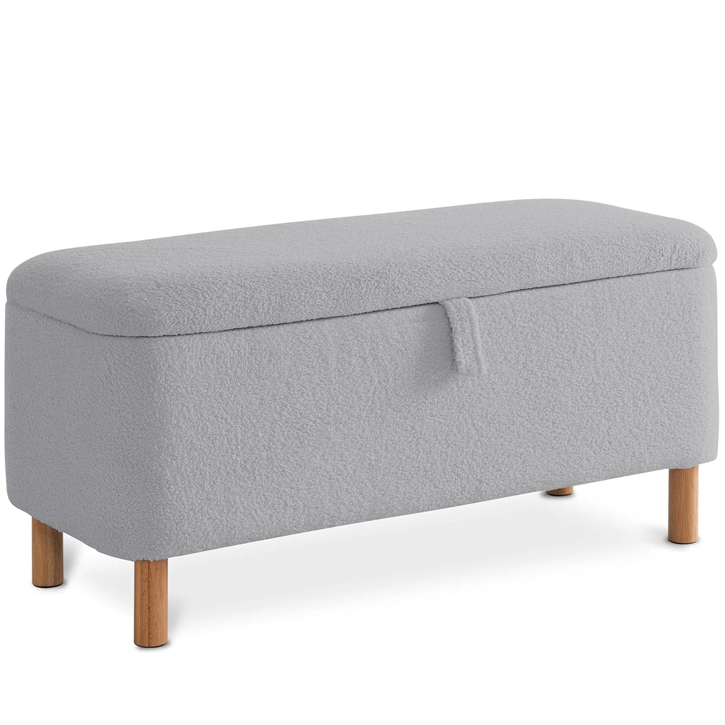 39.5" Boucle Storage Ottoman Bench for Bedroom end of Bed, Sherpa Upholstered Shoe Seat Storage Beach for Entryway, Off White