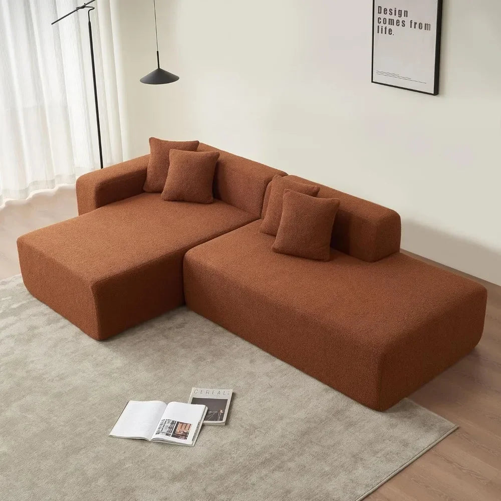 105.5" Sponge Sectional Sofa Couch for Living Room, Lambswool Fabric Modern L-Shape Sectional Sofa with Chaise Lounge