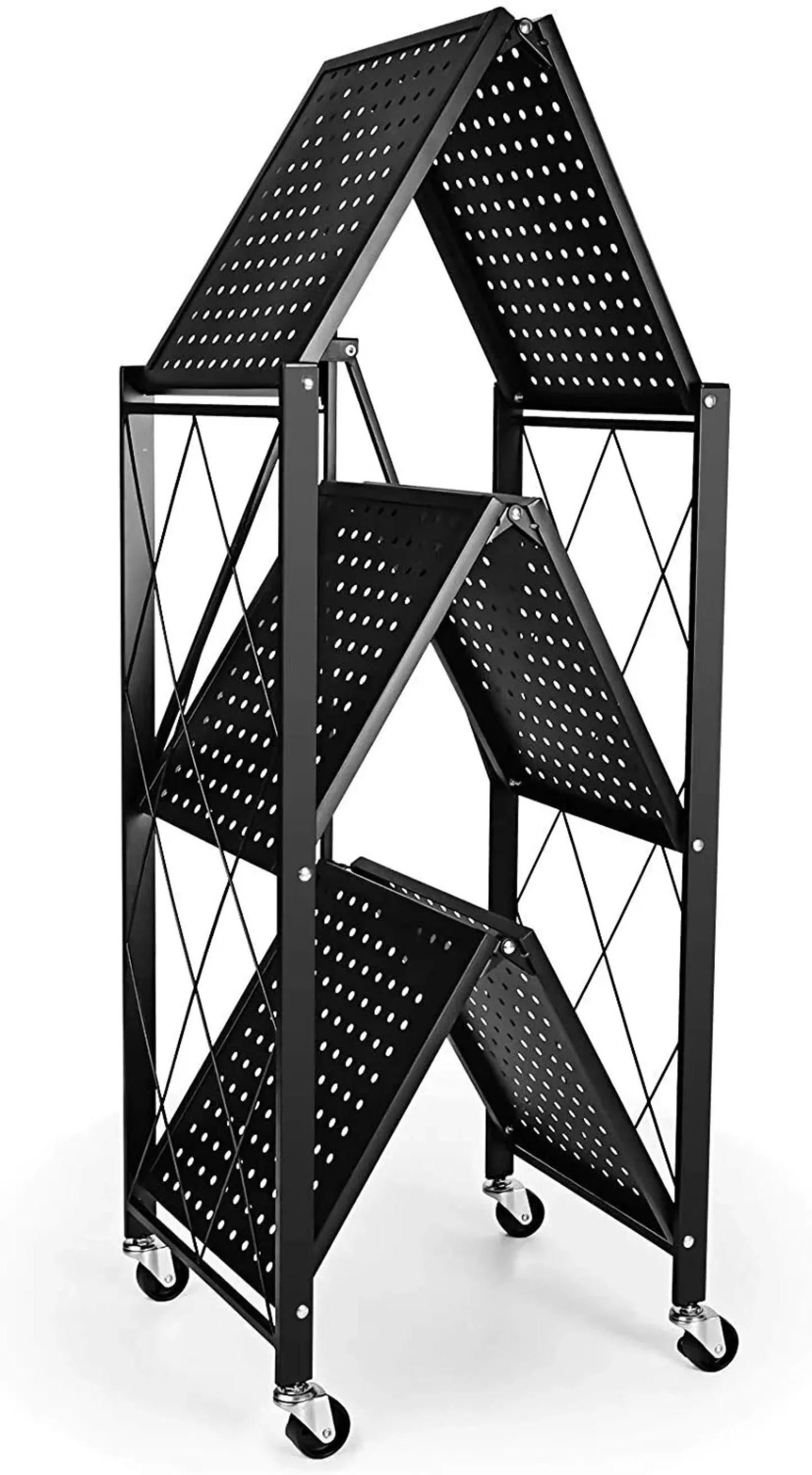 US 3/4Tier Foldable Heavy Duty Metal Rack Storage Shelving Unit w/ Wheels,New-