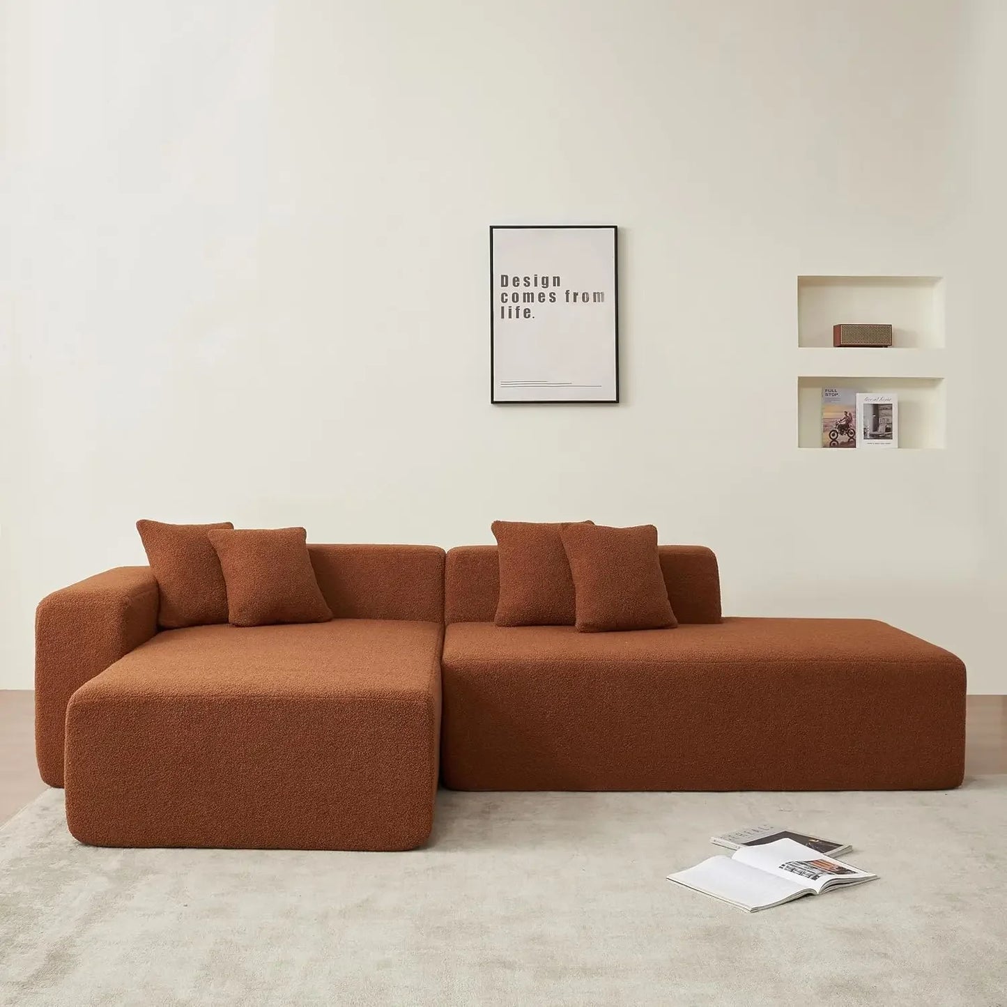 105.5" Sponge Sectional Sofa Couch for Living Room, Lambswool Fabric Modern L-Shape Sectional Sofa with Chaise Lounge