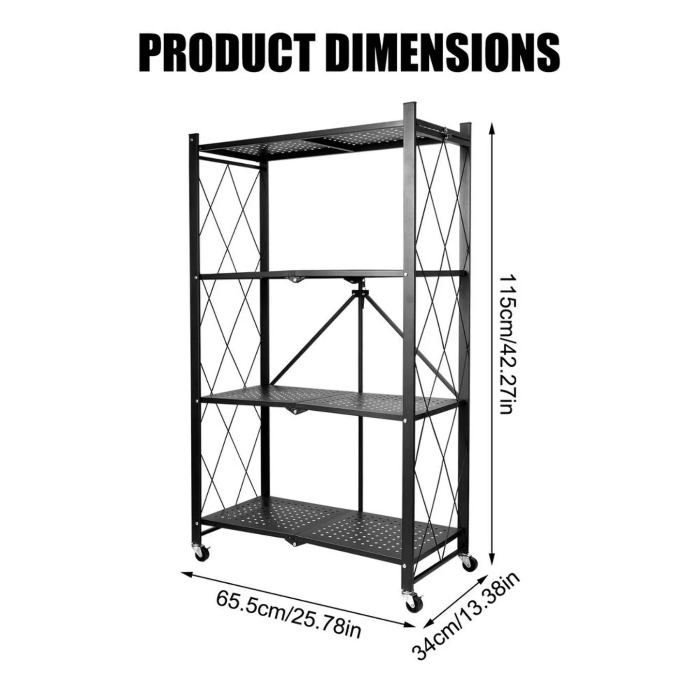 US 3/4Tier Foldable Heavy Duty Metal Rack Storage Shelving Unit w/ Wheels,New-