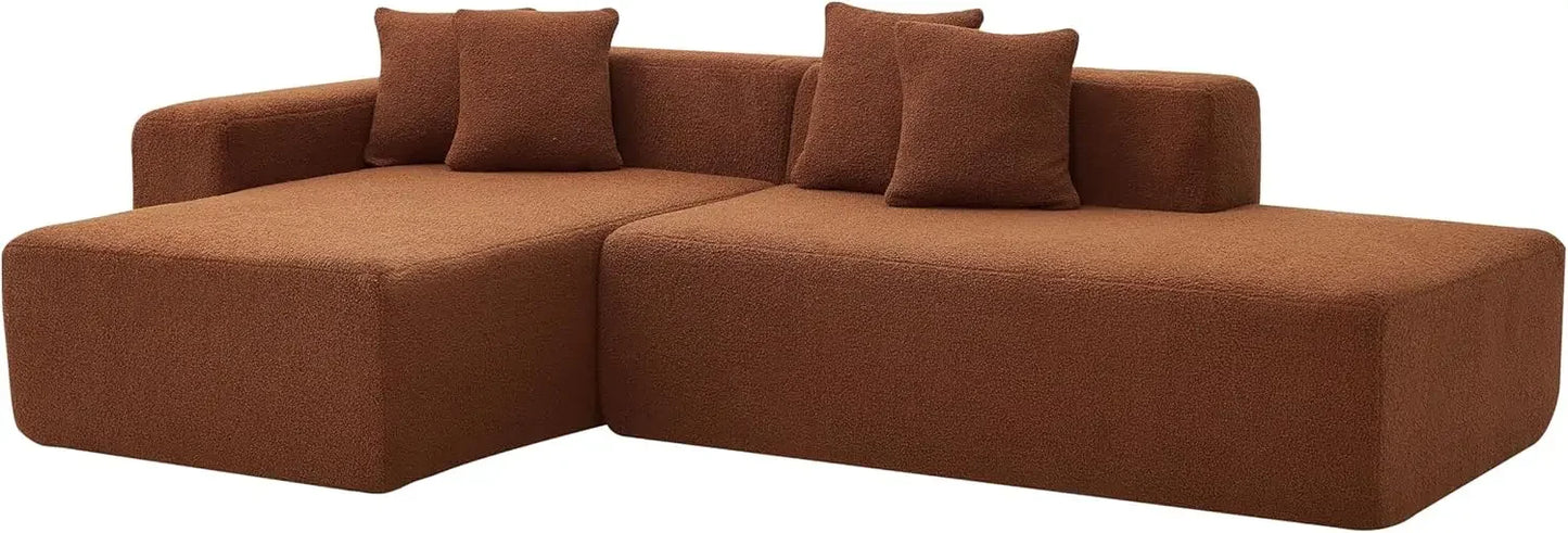 105.5" Sponge Sectional Sofa Couch for Living Room, Lambswool Fabric Modern L-Shape Sectional Sofa with Chaise Lounge