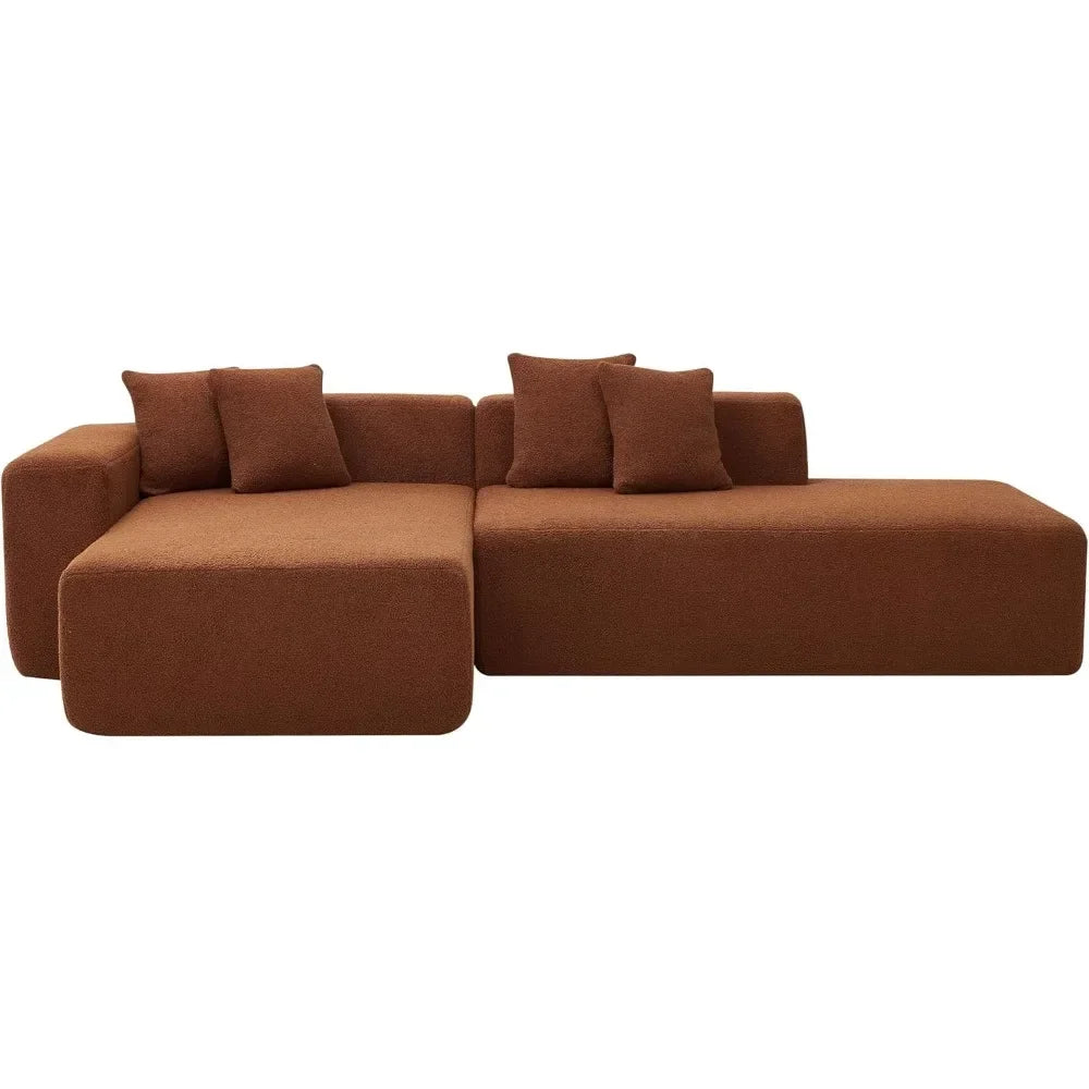 105.5" Sponge Sectional Sofa Couch for Living Room, Lambswool Fabric Modern L-Shape Sectional Sofa with Chaise Lounge