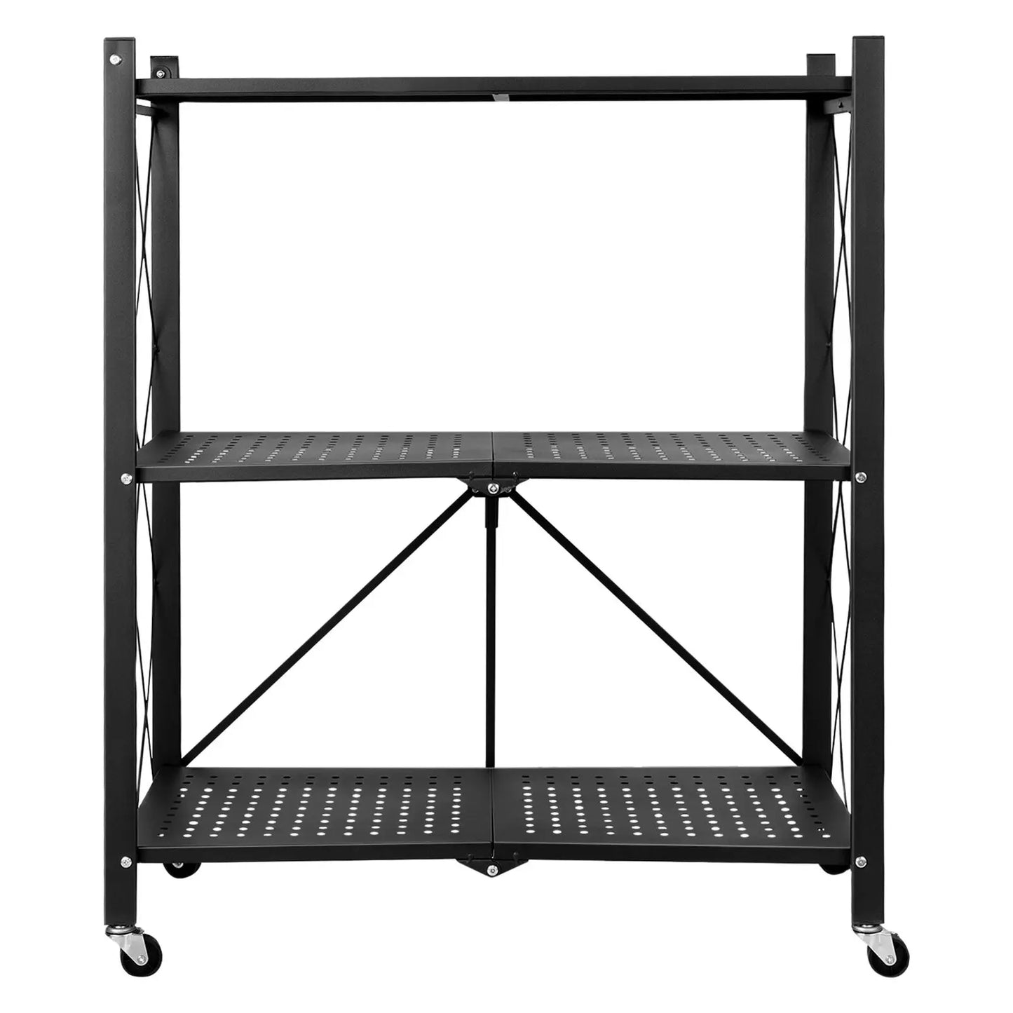 US 3/4Tier Foldable Heavy Duty Metal Rack Storage Shelving Unit w/ Wheels,New-