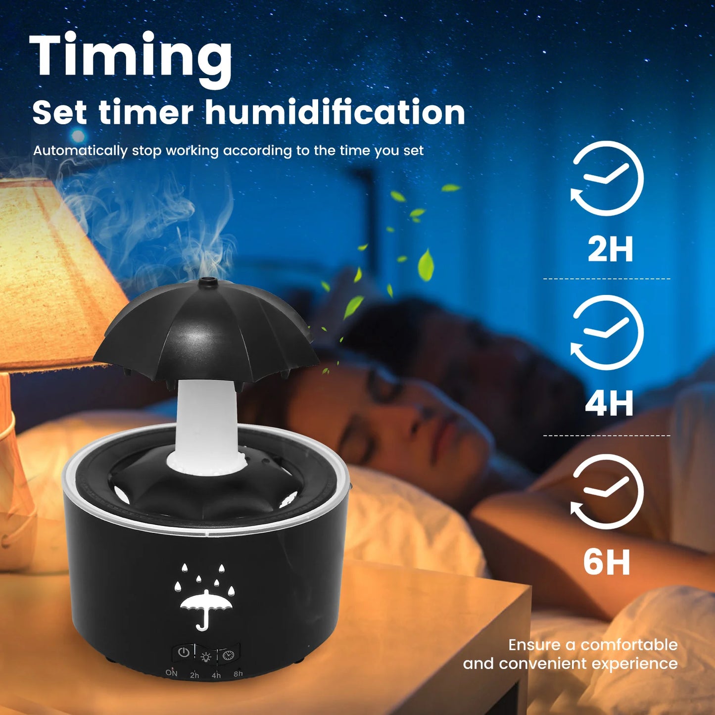 Rain Umbrella Humidifier with 7 Colors LED Light 300ml Rain Humidifier with Timer Soothing Aroma Diffuser Water Drip Humidifier