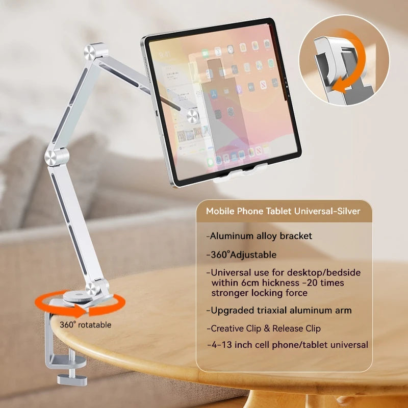 Tablet Holder Stand Phone Clip Holder Aluminum Alloy Rotatable Cantilever Home Live Desktop Holder for Ipad Pro Folding Bracket