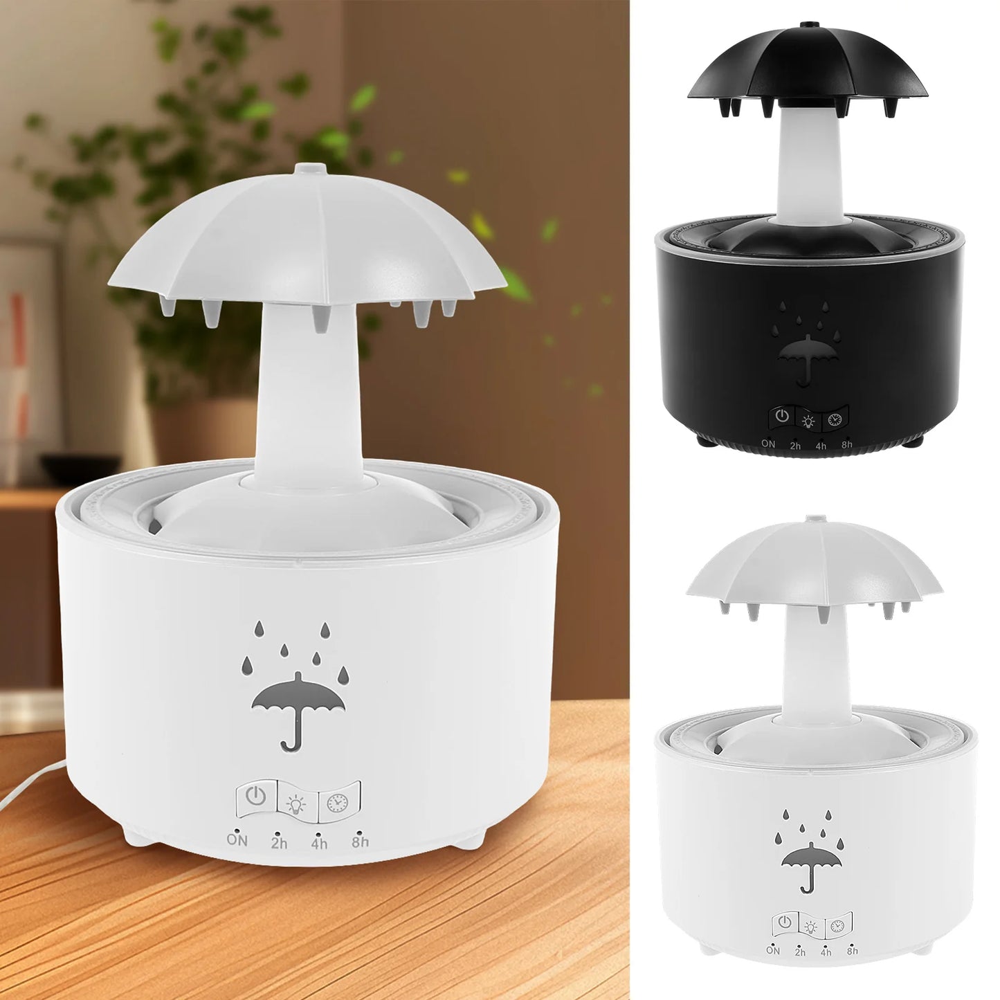 Rain Umbrella Humidifier with 7 Colors LED Light 300ml Rain Humidifier with Timer Soothing Aroma Diffuser Water Drip Humidifier