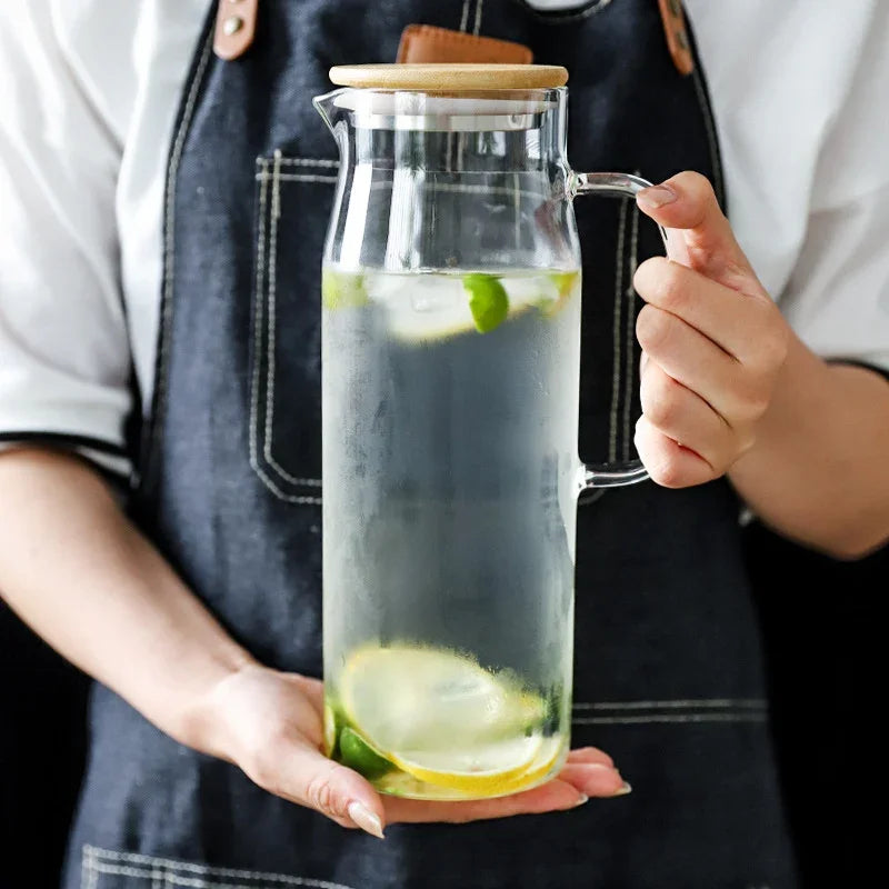 Glass Pitcher with Lid,1.5 Litre Glass Jug with Sealed Lid,Beverage Pitcher for Hot/Cold Water,Iced Tea and Juice Drink