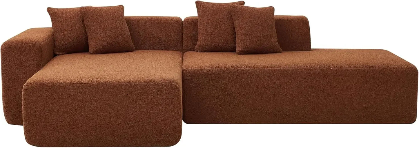 105.5" Sponge Sectional Sofa Couch for Living Room, Lambswool Fabric Modern L-Shape Sectional Sofa with Chaise Lounge