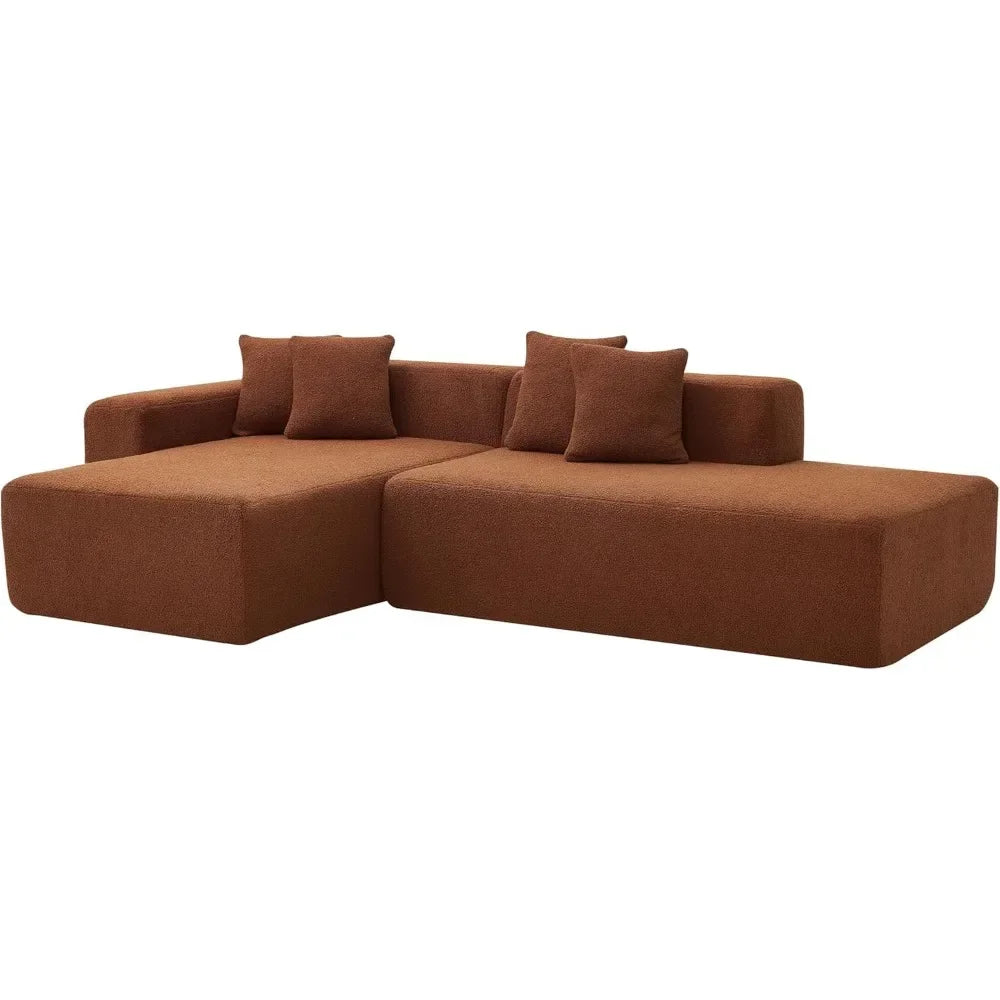 105.5" Sponge Sectional Sofa Couch for Living Room, Lambswool Fabric Modern L-Shape Sectional Sofa with Chaise Lounge