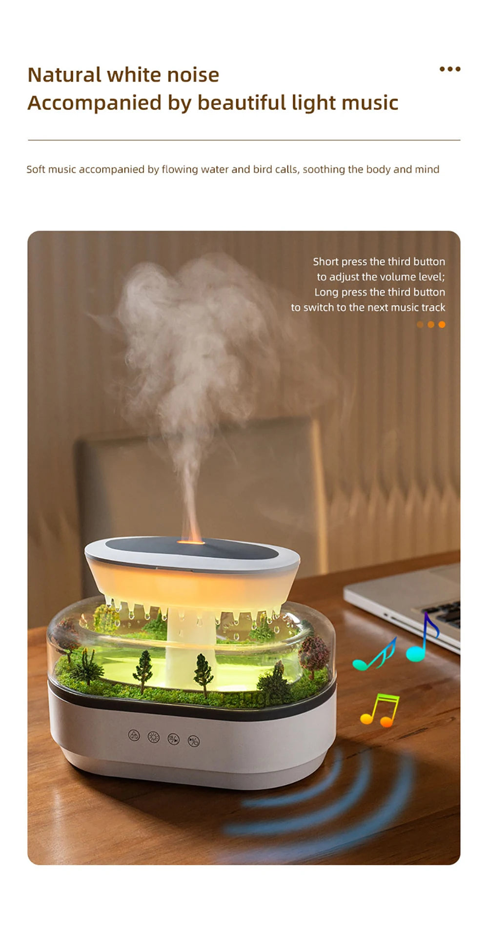 Aroma Humidifier Raindrop Air Humidifier Colorful Light White Noise Essemtial Oil Diffuser Home Ultrasonic Fragrance Diffuser