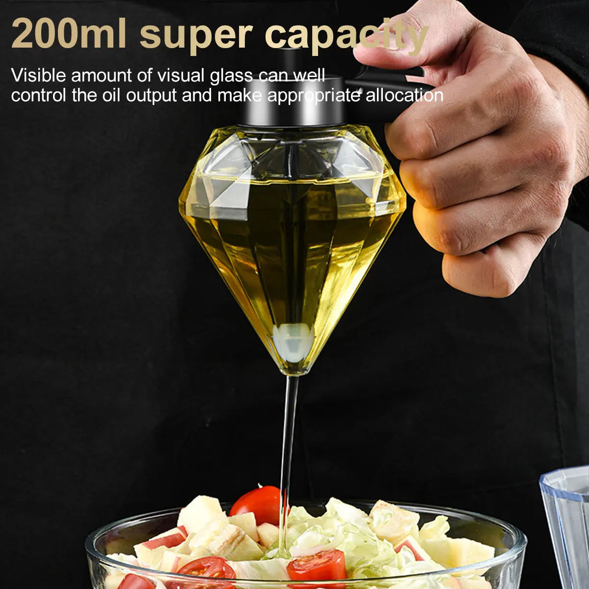 Diamond Shaped Glass Honey Dispenser 200ml Large Capacity Multifunctional Oil Bottle Vinegar and Sauce Dispensers Kitchen Tool