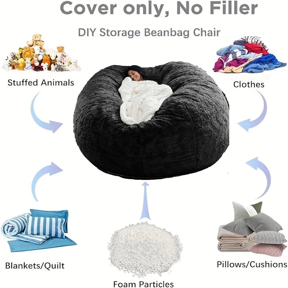 Dropshipping 6FT-7FT Light Gray Fur Giant Removable Washable Bean Bag Cover (No  Filler) Comfortable Living Room Sofa Furniture