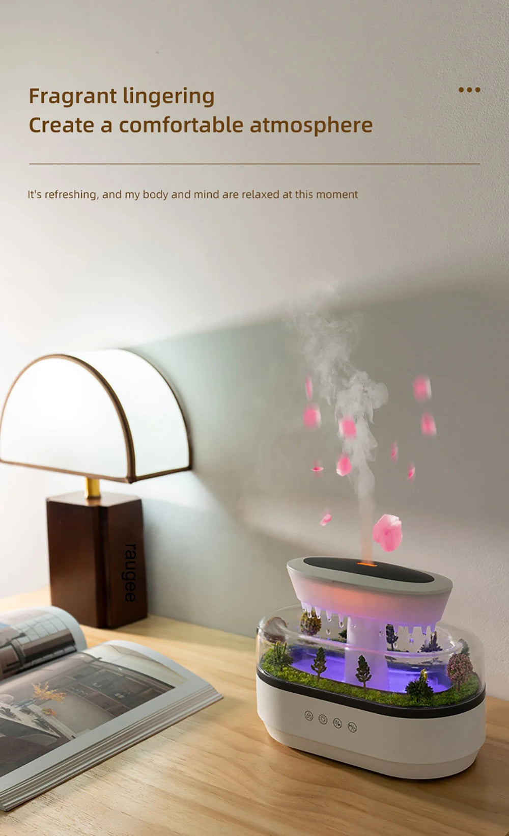 Aroma Humidifier Raindrop Air Humidifier Colorful Light White Noise Essemtial Oil Diffuser Home Ultrasonic Fragrance Diffuser