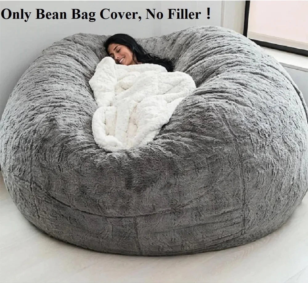 Dropshipping 6FT-7FT Light Gray Fur Giant Removable Washable Bean Bag Cover (No  Filler) Comfortable Living Room Sofa Furniture