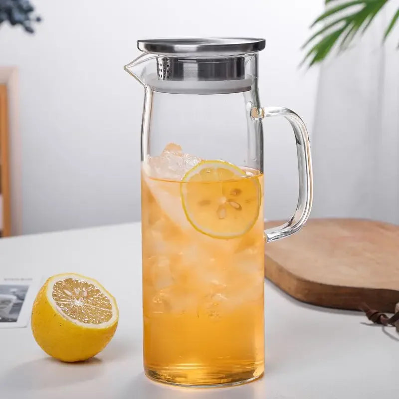 Glass Pitcher with Lid,1.5 Litre Glass Jug with Sealed Lid,Beverage Pitcher for Hot/Cold Water,Iced Tea and Juice Drink