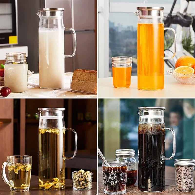 Glass Pitcher with Lid,1.5 Litre Glass Jug with Sealed Lid,Beverage Pitcher for Hot/Cold Water,Iced Tea and Juice Drink