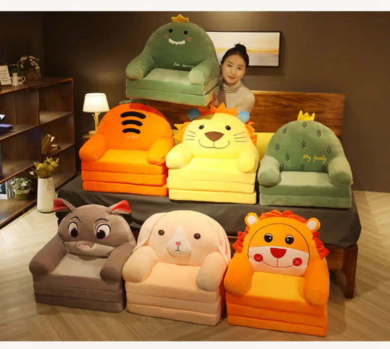 MOMO Children Sofa Cute Cartoon Lazy Folding Small Sofa Bed Girl Princess Baby Toddler Dual-purpose Small Child Seat